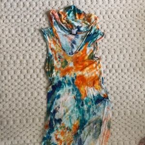 High Low hooded multicolored tunic